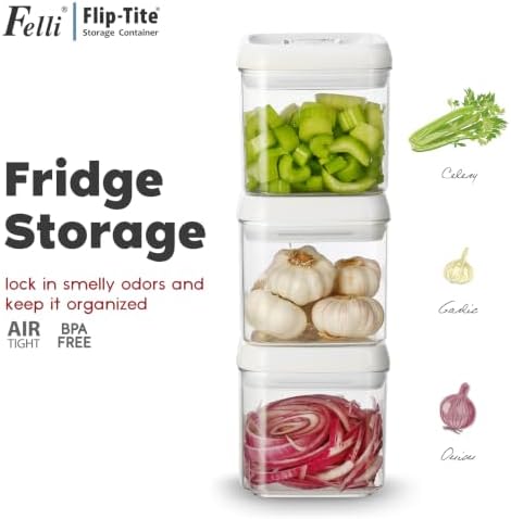 Felli Flip Tite Food Storage Container 5" LARGE Size Airtight Lid Lock Top, Stackable Kitchen Canister for Space Saving, Pantry Fridge Cupboard Organizer, Spice Seasoning Pet Treats Snack (1.1 qt)