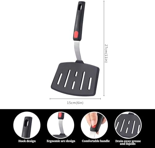 Silicone Wide Spatula, Slotted Turner for Cooking or Baking, Large Pancake Spatula for Egg, Fish, Steak, Flipping and Wok Use, Dishwasher Safe