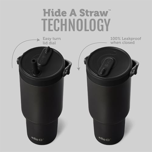 Ello Oasis Go+ 26oz Insulated Stainless Steel Tumbler with Straw, Black
