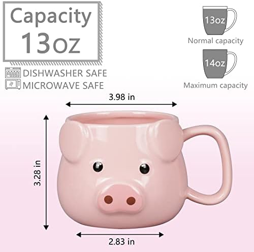 Pig Coffee Mug 14 oz Ceramic Novelty Coffee Mug 3D Porcelain Tea Mug for Women Christmas Housewarming Holiday Birthday Gifts for Women Mom Kids Teacher and Best Friend Pink