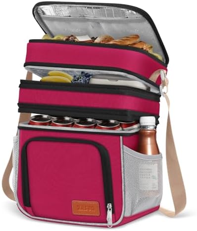 ZRSUN Insulated Lunch Bag for Women Men, Reusable 3 Layers Lunch Box Women, Expandable Reusable Water-resistant Lunch Box for Work Travel Office Picnic Hiking (Red)