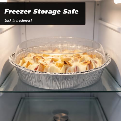 8" Round Aluminum Foil Pans with Clear Lids – 20 Pack Pie Tins Disposable to go Containers with lid for Baking, Storing Leftovers, and Meal Prep, Freezer & Oven Safe Baking Pan