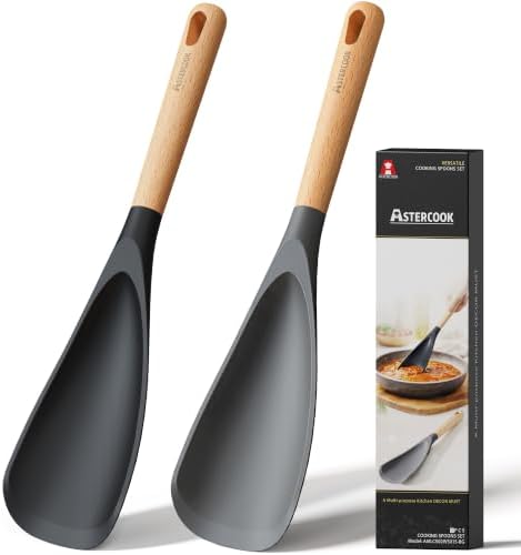 Astercook Cooking Spoon, 2 Pack, Nonstick Safe Silicone Spatula