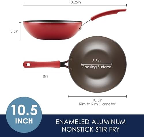 Rachael Ray Cook + Create Nonstick Stir Fry Pan/Wok, 10.5 Inch, Red