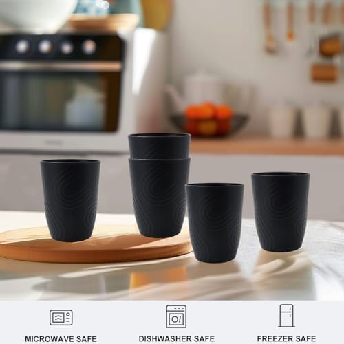 12oz Wheat Straw Cups Sets of 6, Plastic Cups Reusable (Black)