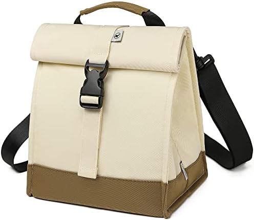 SUNNY BIRD Insulated Lunch Bag Rolltop Lunch Box (White)