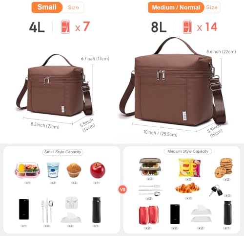 NOL 4 Liters Small Insulated Lunch Bags for Women Cooler Bag Lightweight Nylon Waterproof Lunch Box For Work （Small， Coffee）
