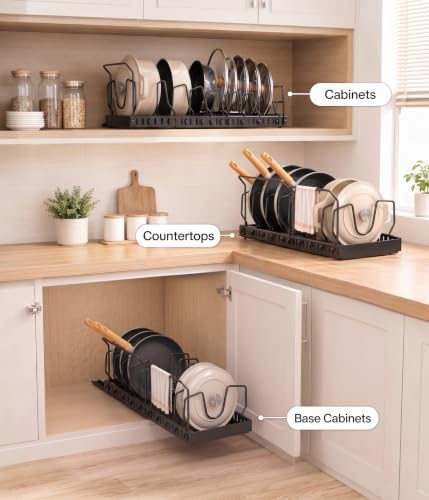 Pots and Pans Organizer Under Cabinet, 10 Dividers Pull Out Lid Organizer