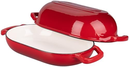 VORRINGARD Enameled Cast Iron Sourdough Bread Oven, Dutch Oven, Loaf Cast Iron Bread Pan for Homemade Bread Baking, Meatloaf Pan with Lid, 5QT, Red