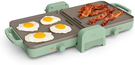 bella 10"x20" Fold and Store Griddle, Non-Toxic, Ceramic Coating, Seaglass