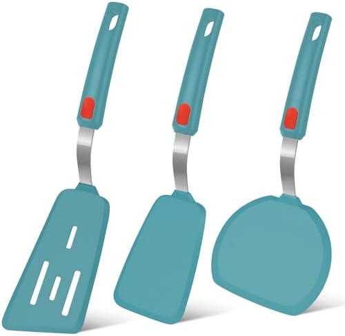 Beijiyi Silicone Spatula Turner Set of 3, 600°F Heat Resistant (Blue)