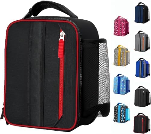 Lunch Box Insulated Lunch bag for Men Teen Kids Boys Adult Portable Stylish Small Lunchbox Special Design for Working Office school Picnic (Black Red 6L(Without Shoulder Straps))