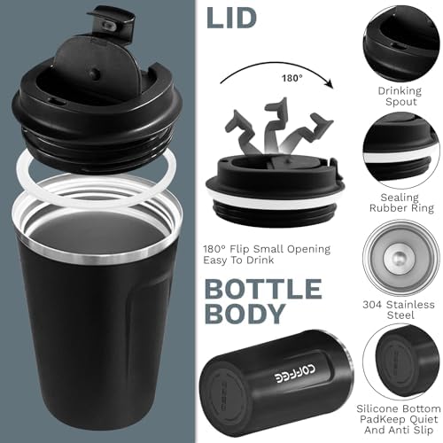 Insulated Travel Coffee Mug, Stainless Steel Coffee Cup with Leakproof Lid