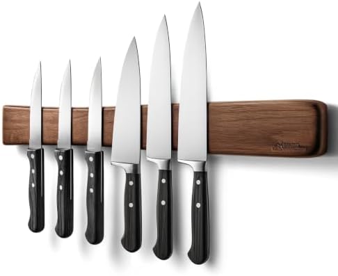 24 Inch Acacia Wood Magnetic Knife Holder with Multipurpose Use, Magnetic Knife Holders for Kitchen, Wooden Knife Rack, Magnet Strips for Knives & Metal Utensils, Tool Holder, Art Supply Organizer