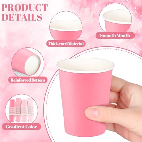 NatNarr 100 Pack Gradient Pink Paper Cups 9oz Pink Cups Gender Reveal Cup