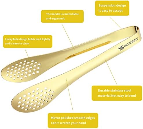 MSY BIGSUNNY Chef Kitchen Tongs Stainless Steel Food Serving Tongs Set of 3 (Golden 7" 9" & 11")