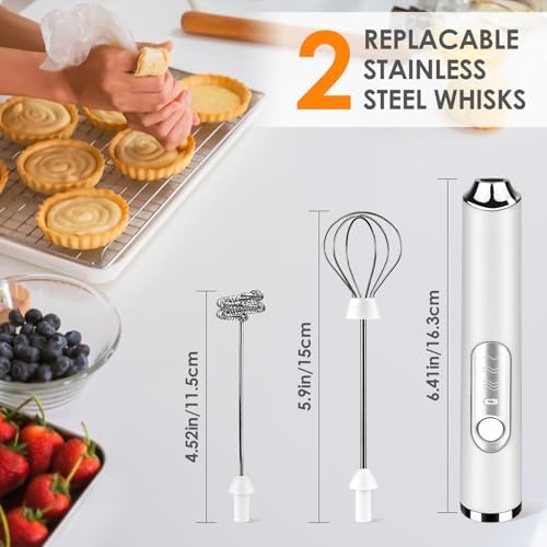 Milk Frother Handheld, Rechargeable Coffee Frother Wand, Drink Mixer, White