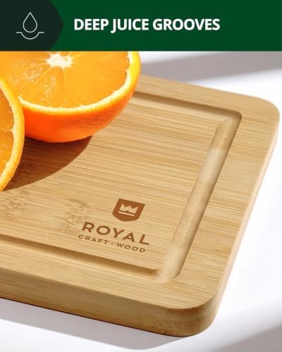 ROYAL CRAFT WOOD Wooden Cutting Boards for Kitchen Meal Prep & Serving - Bamboo Wood Serving Board Set with Deep Juice Groove Side Handles - Charcuterie & Chopping Butcher Block for Meat