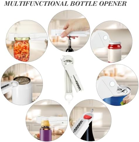 Jar Opener for Seniors with Arthritis, 7 in 1 Bottle Opener and Wine Corkscrew, Easy Grip Kitchen Gadget for Weak Hands Elderly, Retractable Jaw Lid Opener with Magnetic Storage (White)