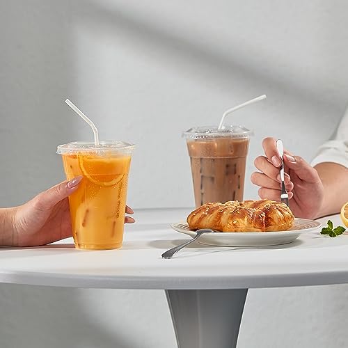 JOLLY PARTY 100Pack 16 oz Clear Plastic Cups With Flat Slotted Lids