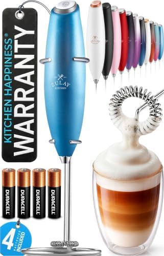 Zulay Kitchen Powerful Milk Frother Wand With Duracell Batteries - Ultra Fast Handheld Drink Mixer - Electric Whisk Foam Maker for Coffee, Lattes, Cappuccino & Matcha - Z1 Motor - Metal Blue