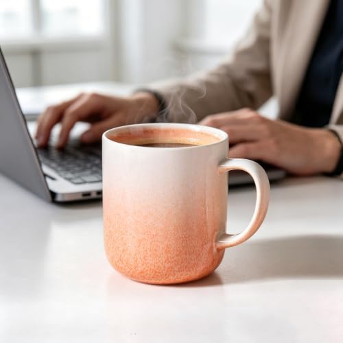 Stoneware Coffee Mugs Set of 4, 14oz Hand-Painted Coffee Cups with Handle