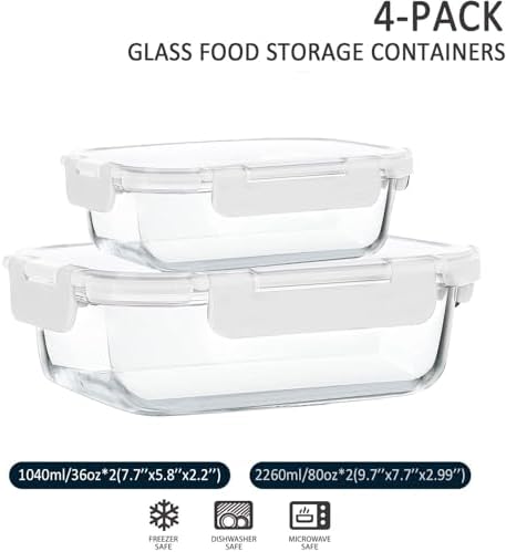 M MCIRCO 80 oz & 36 oz Extra Large Glass Food Storage Containers with Lids
