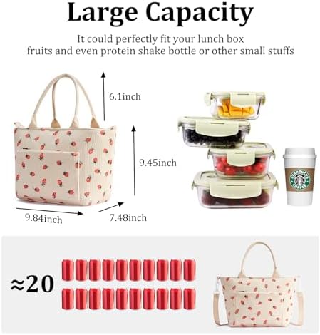 Lunch Bag for Women Adult Large Insulated Lunch Box Girl Cute Corduroy Lunch Tote Bags Reusable Leakproof Cooler Work Picnic