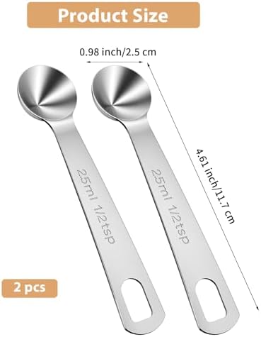 1/2 Teaspoon Measuring Spoons, 2 PCS Stainless Steel 1/2 Teaspoon Scoop for Kitchen Ingredients, Short Handle Silver (5ml, Z12 X 3.1 In)