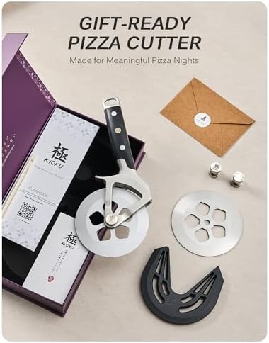 KYOKU 4 in. Pizza Cutter, Detachable Pizza Wheel Cutter with Sakura-Shaped Cutout, High Carbon Steel Wheel Pizza Slicer with 2 Wheel Blades Brush Hand Guard, Pizza Wheel Slicer for Pie Flatbread