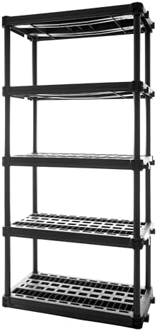 Plano 5-Shelf Plastic Storage Shelves, 73” x 36” x 18”, 750lb Capacity, Pantry, Office, Closet and Garage Shelves, Easy to Assemble, Durable Plastic Shelving Unit