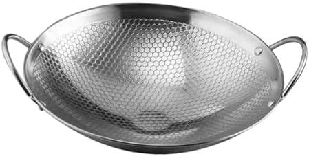 Stainless Steel Round Bottom Wok, 8 Inch Double Ear Frying Pan for Stir Fry and Chinese Cooking