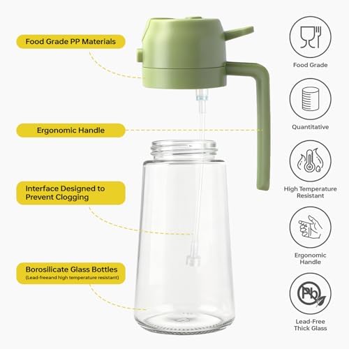2Pcs Glass Oil Sprayer for Cooking 16oz/470ml, Kitchen Gadget for Air Fryer, Salad, BBQ, Frying（White） (Black+Green)