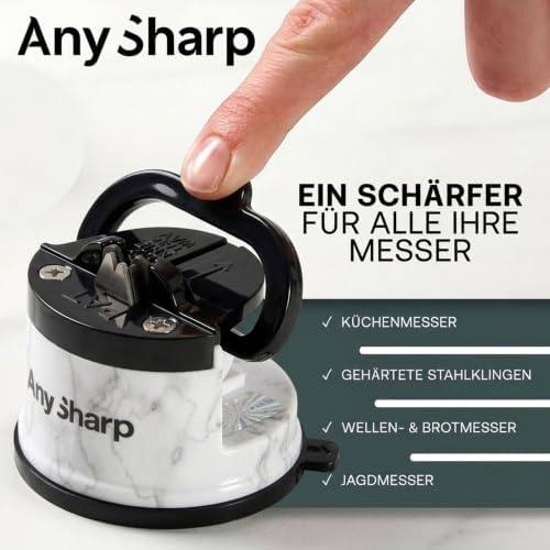 AnySharp – Editions – Easy to Use, Hands Free Knife Sharpener, White Marble
