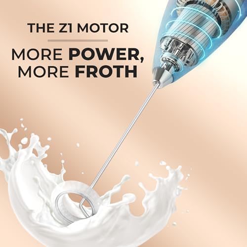 Zulay Kitchen Powerful Milk Frother Wand With Duracell Batteries - Ultra Fast Handheld Drink Mixer - Electric Whisk Foam Maker for Coffee, Lattes, Cappuccino & Matcha - Z1 Motor - Deep Sea