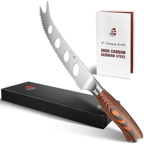 TUO Cheese Knife, Tomato Knife 5.5" Serrated Blade, High Carbon German Steel, Mutil-Use Non Stick Design, Pakkawood Handle - Fiery Phoenix Series