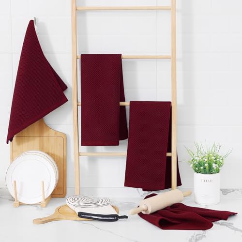 Homaxy 100% Cotton Waffle Weave Kitchen Dish Towels 8-Pack, Burgundy