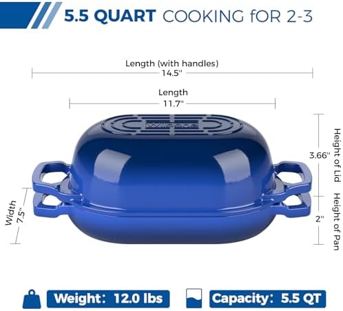 Wildone Enameled Cast Iron Dutch Oven Pot with Lid, Oval Bread Oven