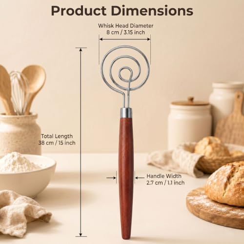 Danish Dough Whisk, 3.5mm 304 Stainless Steel Bread Mixer for Sourdough