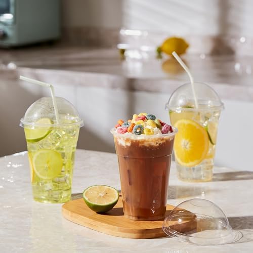 JOLLY PARTY 100 PACK 16 oz Clear Disposable Plastic Cups with Dome Lids