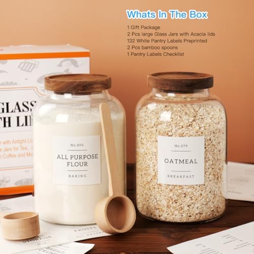 CZSZYGHBAO 2 PCS Large Glass Jar with Airtight Lid, Glass Food Storage Jars for Tea,Spice,Cereal, Egg,Flour,Coffee and More(70 FL OZ/2000 ml)