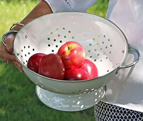 Reston Lloyd Calypso Basics Extra Large Enameled Colander with Solid Base, Strainer with Handles, for Pasta, Berries, Vegetables, Fruit, White ( 7 Quart, 224oz/ 6.6 L )