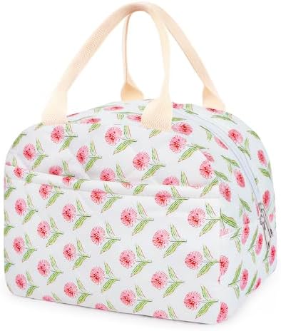 Cotton Quilted Insulated Lunch Bag, Reusable Quilted Floral Lunch Tote Bags