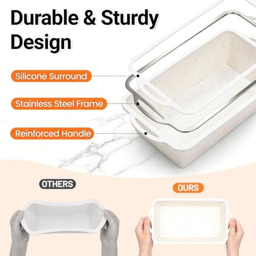 9 x 5 IN Silicone Loaf Pan, Metal Reinforced Bread Pan, 2 Pack Large Size