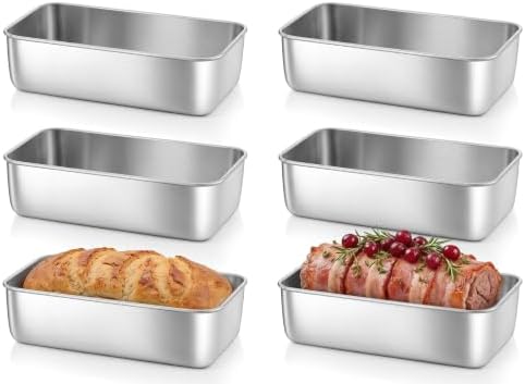 Homikit 6PCS Stainless Steel Loaf Pans for Baking Bread 9x5 Inch, Non Toxic