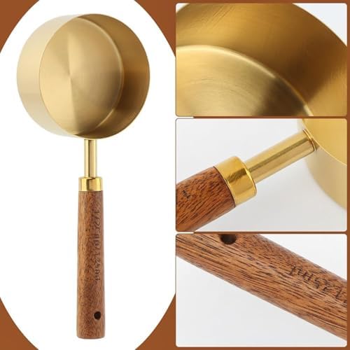 Gold Measuring Cups and Spoons Set Stainless Steel Wood Handle US Metric