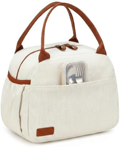 LEDAOU Lunch Box for Women Insulated Lunch Bag Corduroy Lunch Tote Bags Leakproof Cooler Lunch Case for Travel Work Picnic (Corduroy beige)