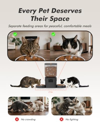 Automatic Cat Feeder for 2 Cats with 2K Cameras - 8L/ 34 Cups Dual Dog Food Dispenser for 2-18mm Dry Food, 2.4G&5G WiFi, Night Vision, 2-Way Talk, Up to 99 Portions 15 Meals Per Day, 10s Voice