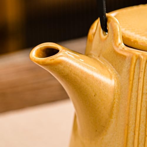 Yundu Ceramic Teapots for Tea, 1000ml/33.8oz Tea Pot with Infusers for Loose Tea, Striped Tea Pot with Removable Tea Infuser - Reactive Mustard