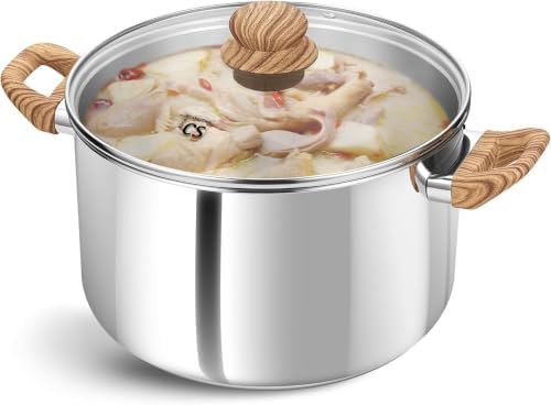 KOCH SYSTEME CS 8 Quart Pot with Lid, Stainless Steel Stock Pot for Soup Pasta Sauce and Stew, Induction Compatible Cooking Pot with Glass Lid, Tri-Ply Bottom, Dishwasher Safe